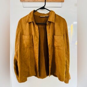 Stylish Tan Button-Up Shirt. Faux suede.